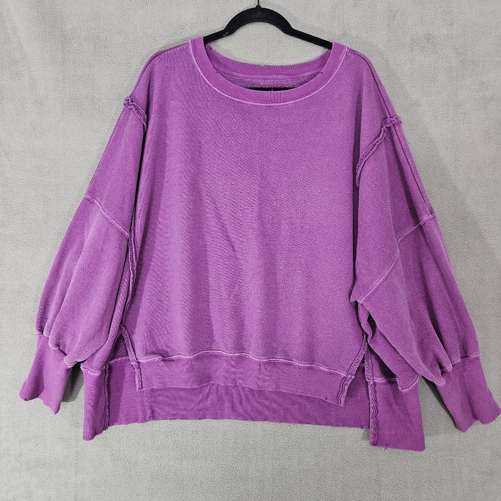 Free People Movement PINK Oversized Sweatshirt Size Large Destressed